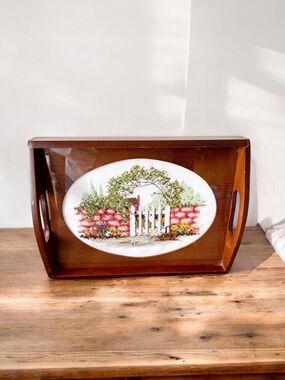Vintage Cross-Stitch Tray with Glass Surface
